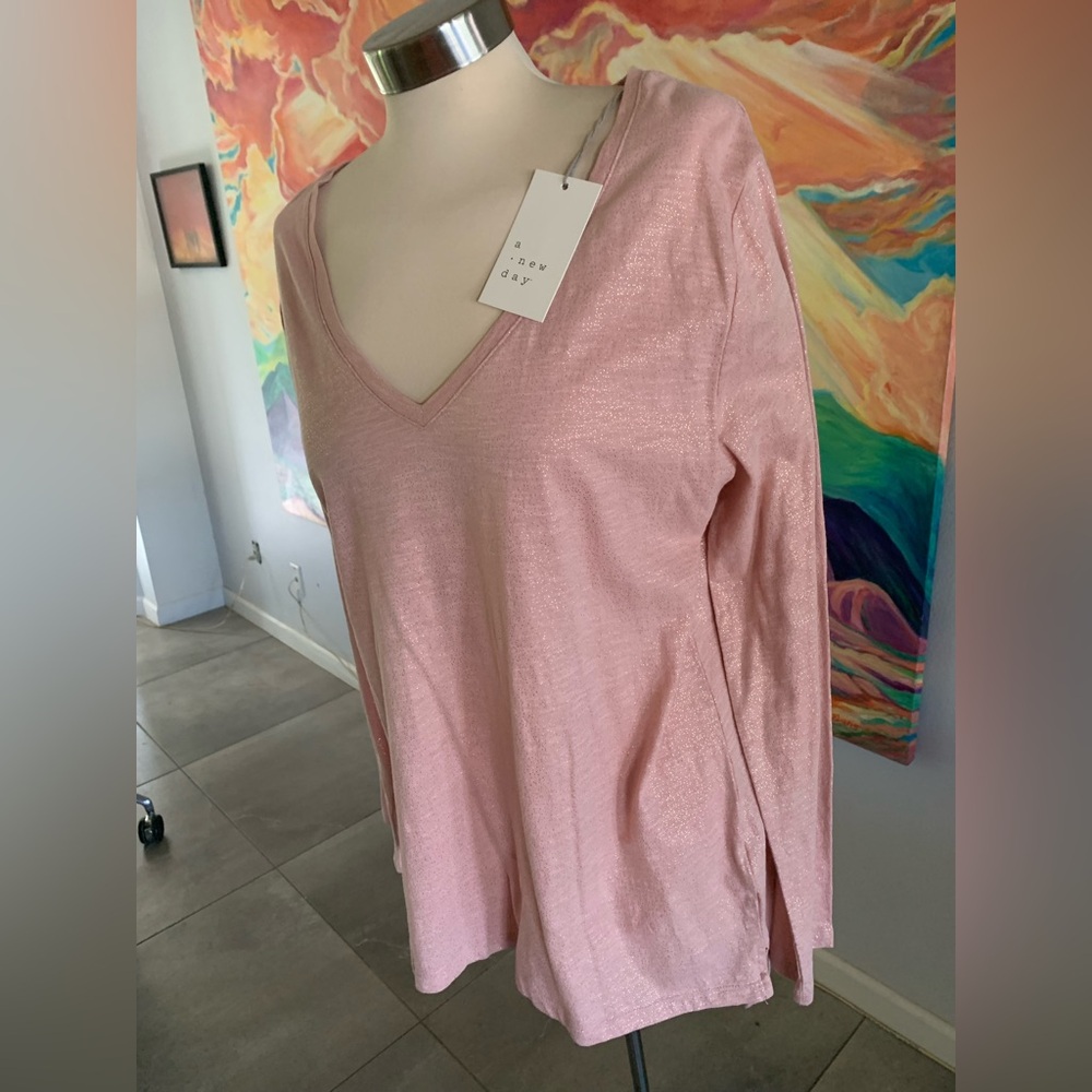 NWT A New Day Pink/Gold Metallic Long Sleeve L